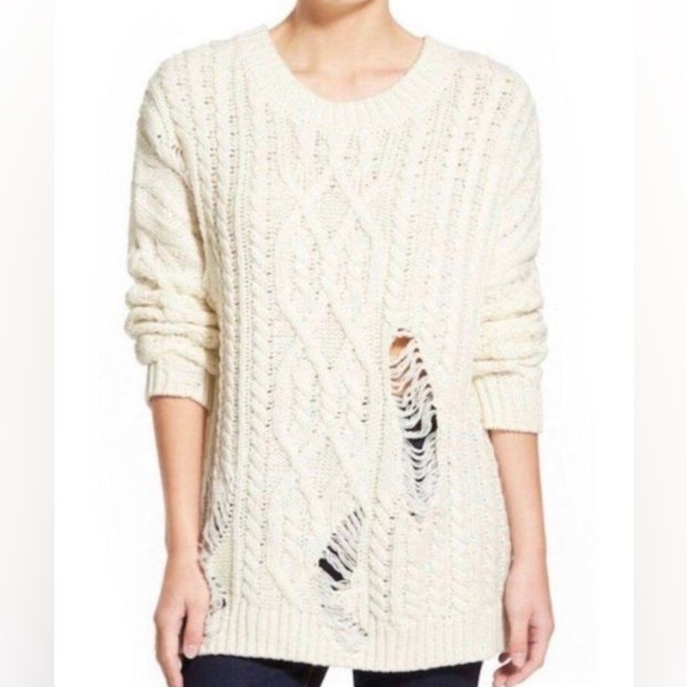 J.O.A. Ripped‎ Distressed Destroyed Cable Knit Sweater Size S